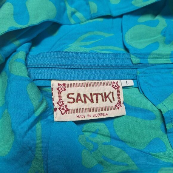 Santiki Wrap Skirt Dress Tie Blue Green Womens Large Tropical Vacation Summer - Picture 4 of 9